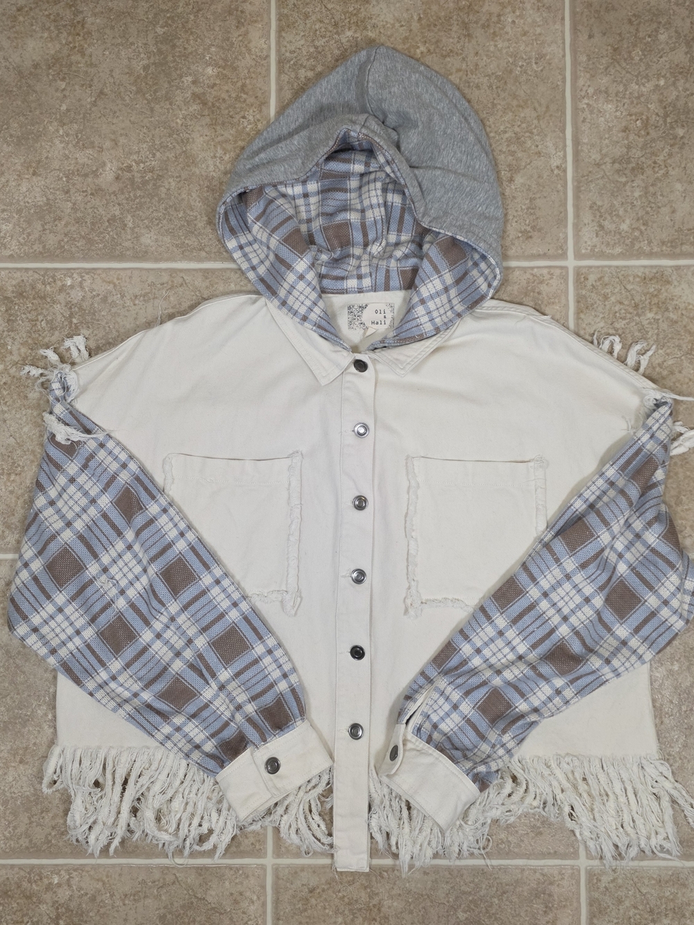 Oli & Hali Boho Fringe Hooded Jacket Oversized Shacket Large - Picture 14 of 14